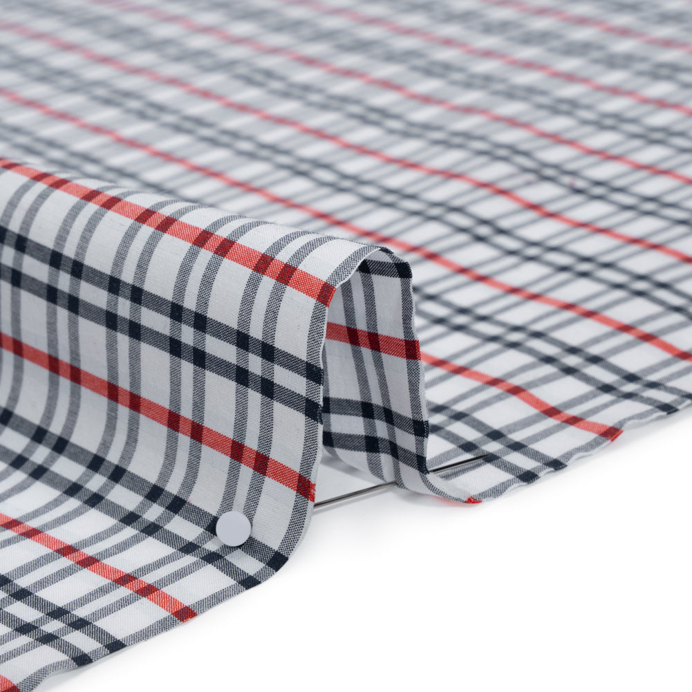 Cotton Shirting - Midnight Navy, Red and White Plaid - Deadstock - Detail
