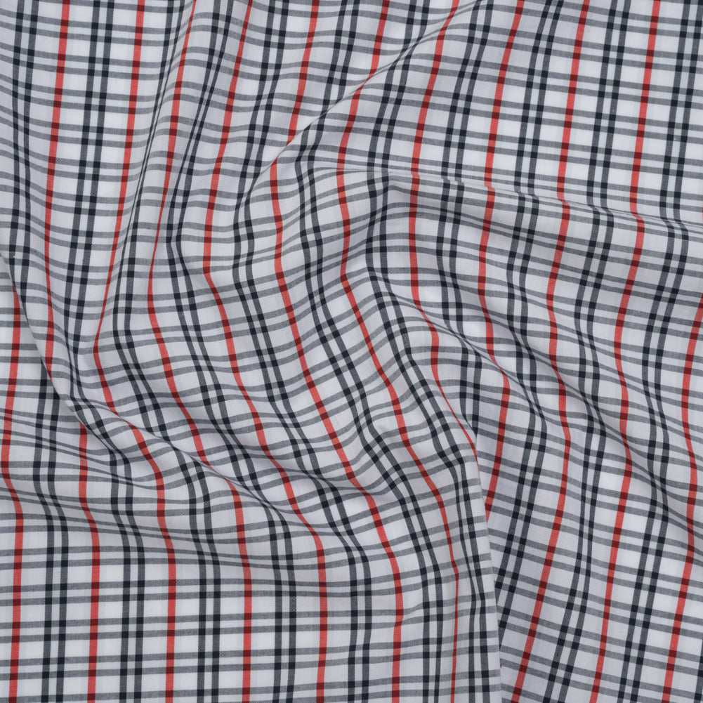 Cotton Shirting - Midnight Navy, Red and White Plaid - Deadstock