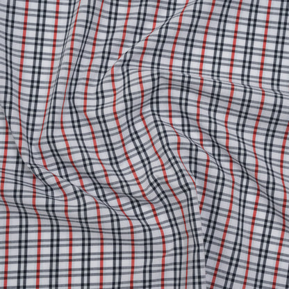 Cotton Shirting - Midnight Navy, Red and White Plaid - Deadstock