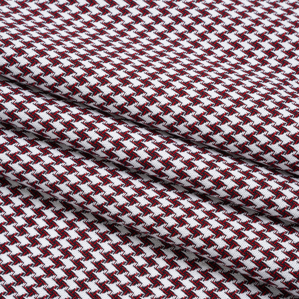 Cotton Twill - Red, Navy and White Houndstooth - Deadstock