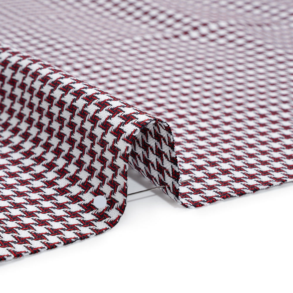 Cotton Twill - Red, Navy and White Houndstooth - Deadstock