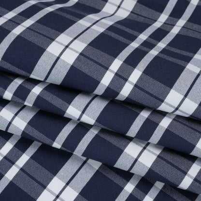 Cotton Oxford Shirting - Dark Blue and White Plaid - Deadstock Folded