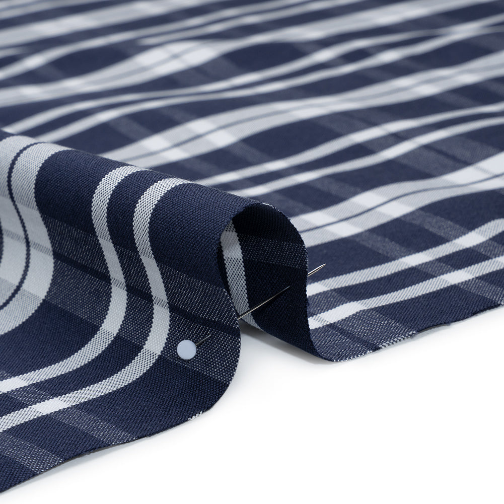 Cotton Oxford Shirting - Dark Blue and White Plaid - Deadstock Detail