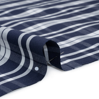 Cotton Oxford Shirting - Dark Blue and White Plaid - Deadstock Detail