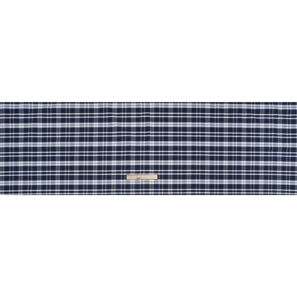 Cotton Oxford Shirting - Dark Blue and White Plaid - Deadstock Full