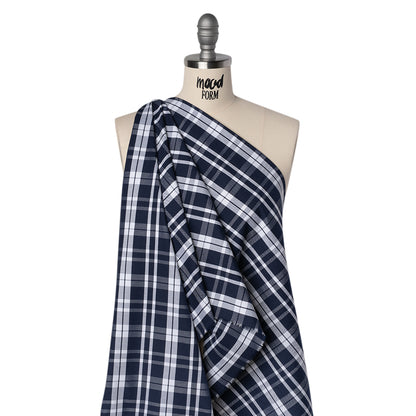 Cotton Oxford Shirting - Dark Blue and White Plaid - Deadstock Drape