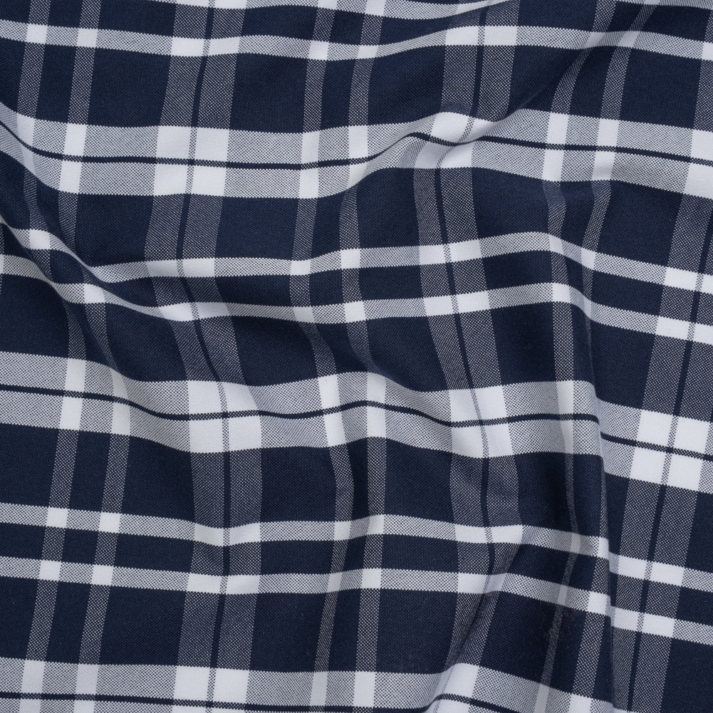 Cotton Oxford Shirting - Dark Blue and White Plaid - Deadstock