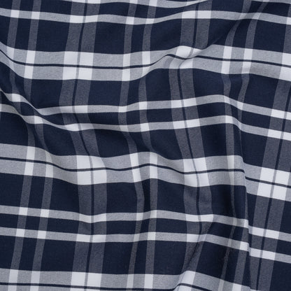 Cotton Oxford Shirting - Dark Blue and White Plaid - Deadstock