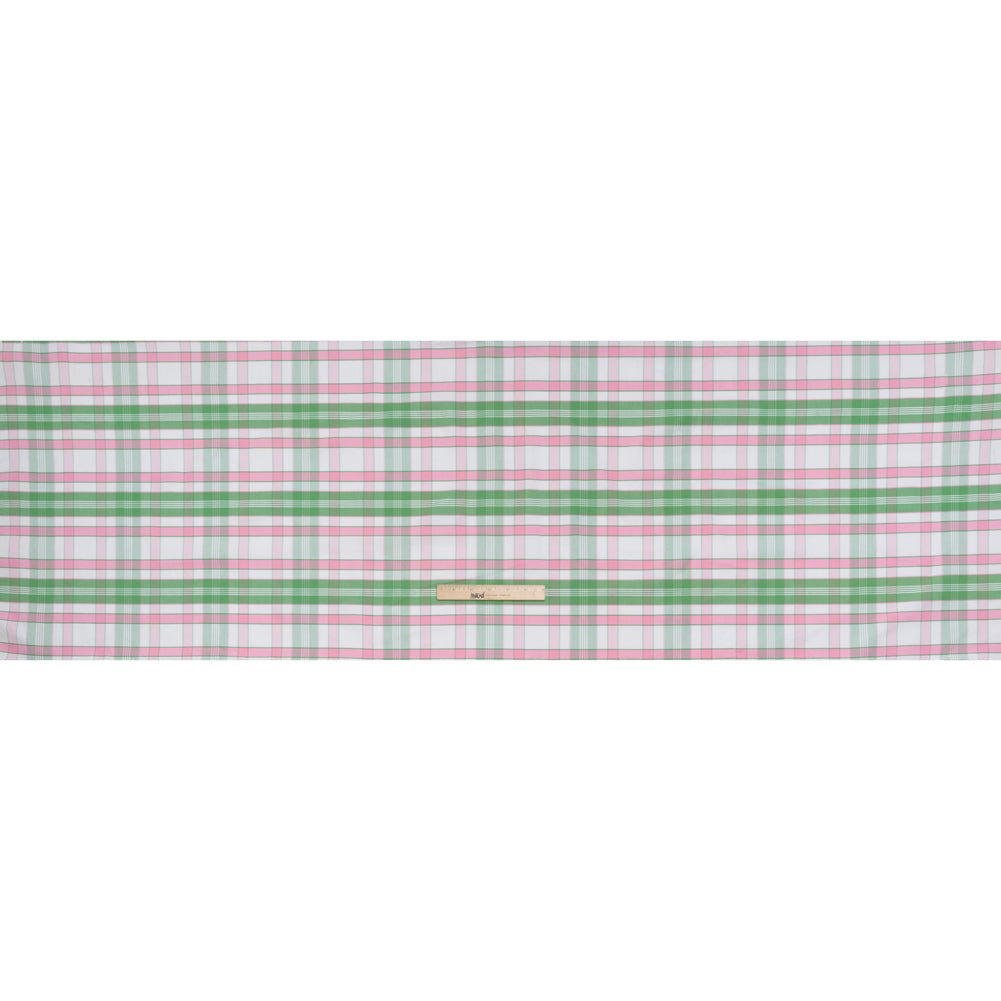 Cotton Oxford Shirting - Bubblegum Pink, Kelly Green and White Plaid - Deadstock Full