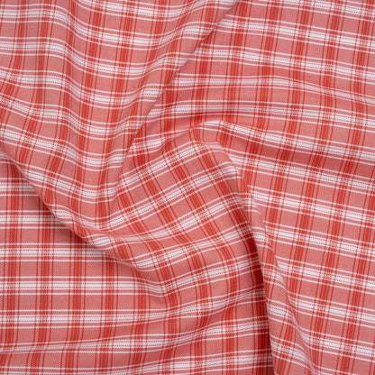 Cotton Oxford Shirting - Watermelon Red and White Plaid - Deadstock
