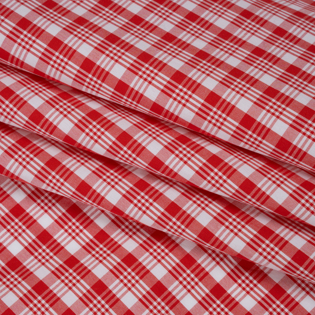 Cotton Shirting - Scarlet Red and White Classic Plaid - Deadstock