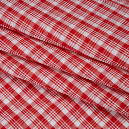 Cotton Shirting - Scarlet Red and White Classic Plaid - Deadstock