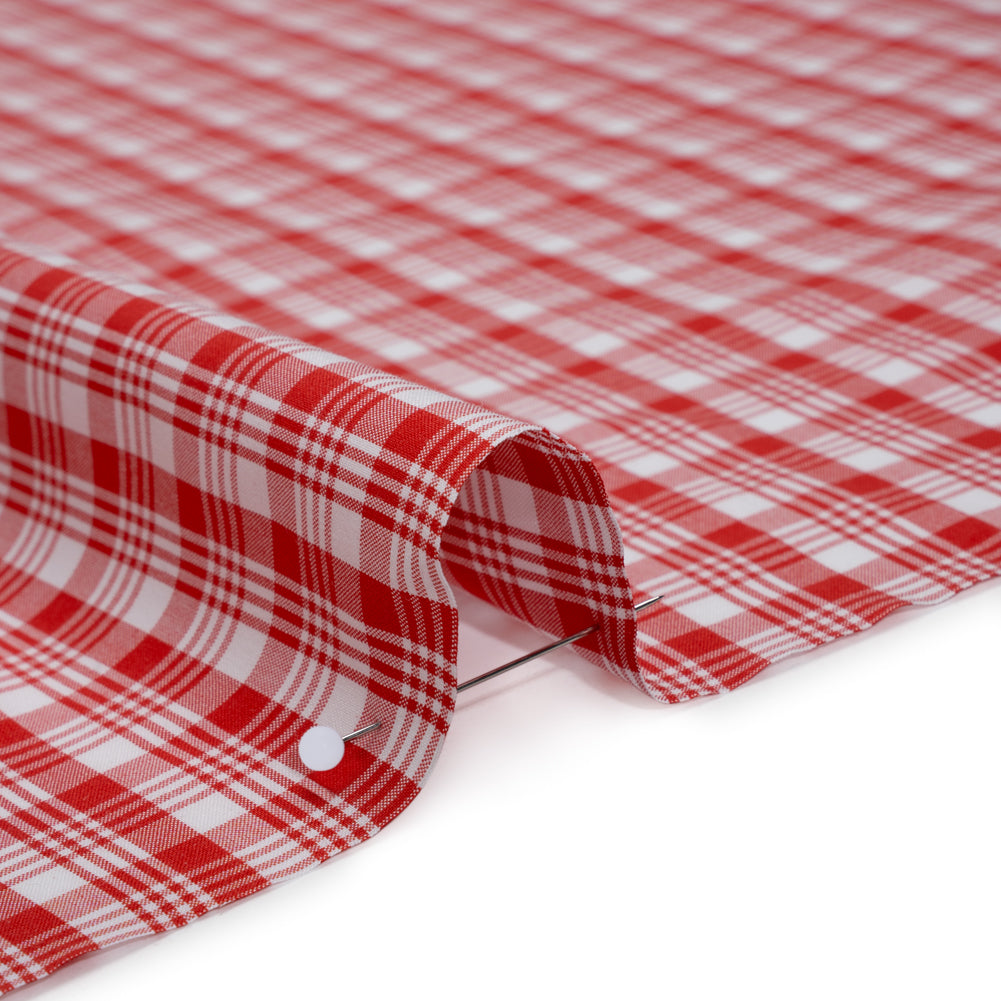 Cotton Shirting - Scarlet Red and White Classic Plaid - Deadstock