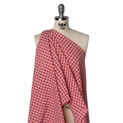 Cotton Shirting - Scarlet Red and White Classic Plaid - Deadstock