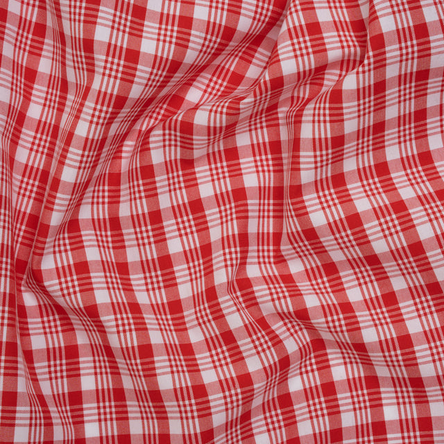 Cotton Shirting - Scarlet Red and White Classic Plaid - Deadstock