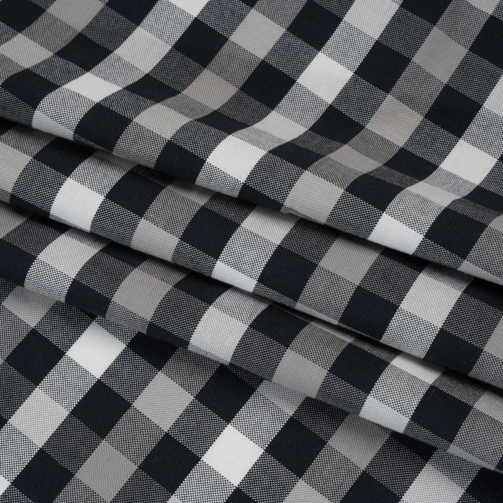 Cotton Oxford Shirting - Midnight Blue, Light Gray and White Checks - Designer Deadstock - Folded