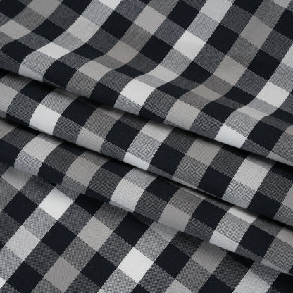 Cotton Oxford Shirting - Midnight Blue, Light Gray and White Checks - Designer Deadstock