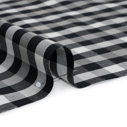 Cotton Oxford Shirting - Midnight Blue, Light Gray and White Checks - Designer Deadstock