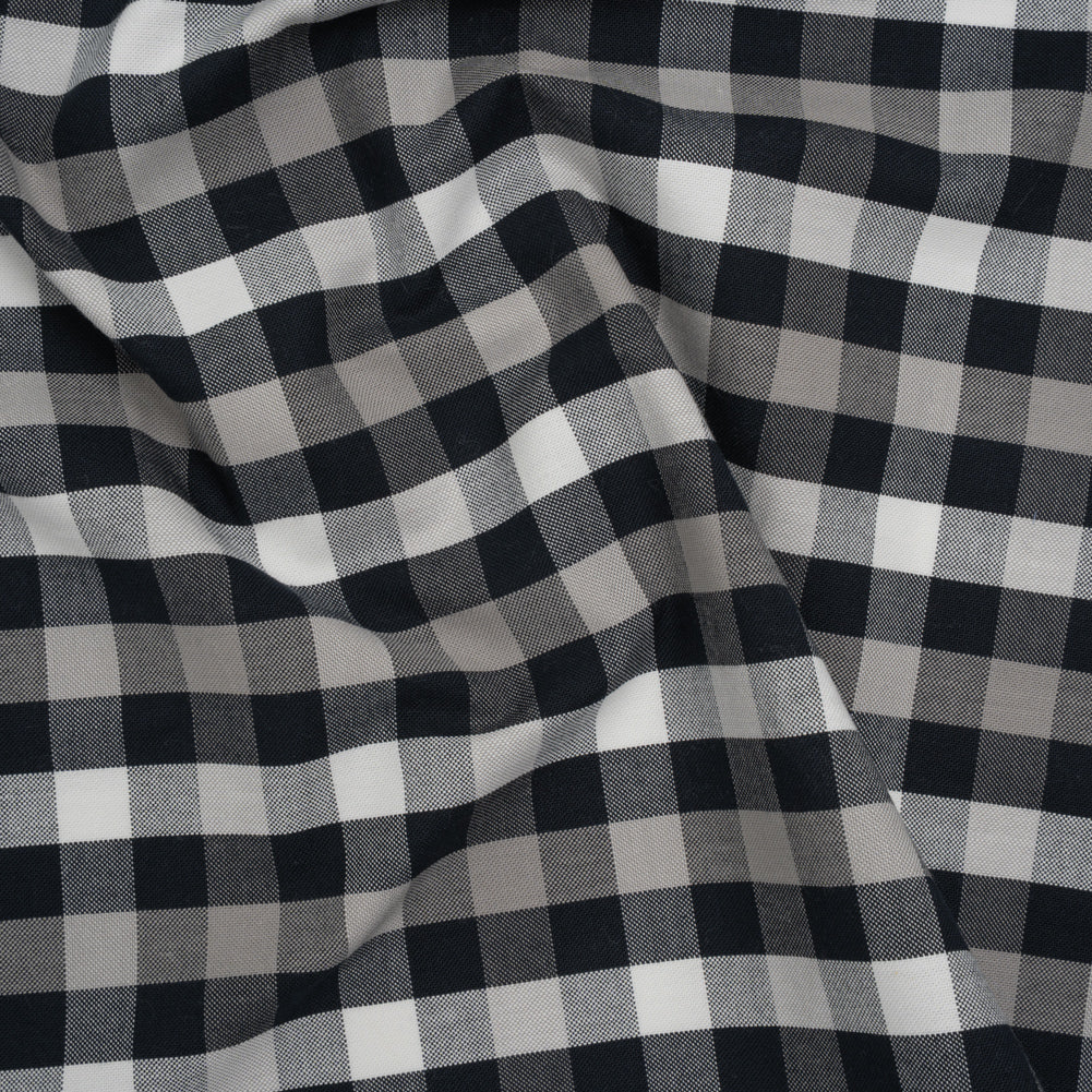 Cotton Oxford Shirting - Midnight Blue, Light Gray and White Checks - Designer Deadstock