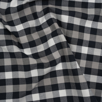 Cotton Oxford Shirting - Midnight Blue, Light Gray and White Checks - Designer Deadstock