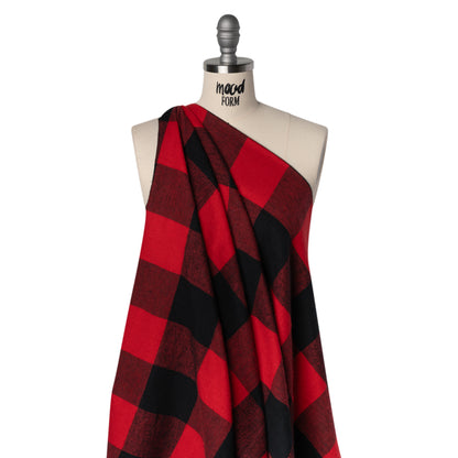 Lightweight Cotton Flannel - Red and Black Big Buffalo Check - Deadstock