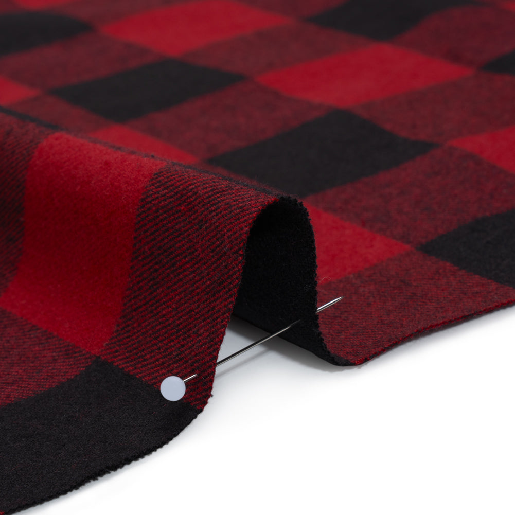 Brushed Cotton Twill - Red and Black Buffalo Check - Deadstock - Detail