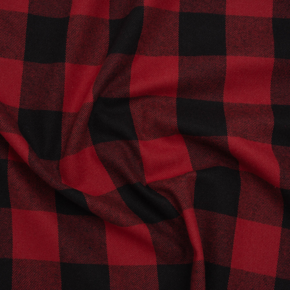 Brushed Cotton Twill - Red and Black Buffalo Check - Deadstock