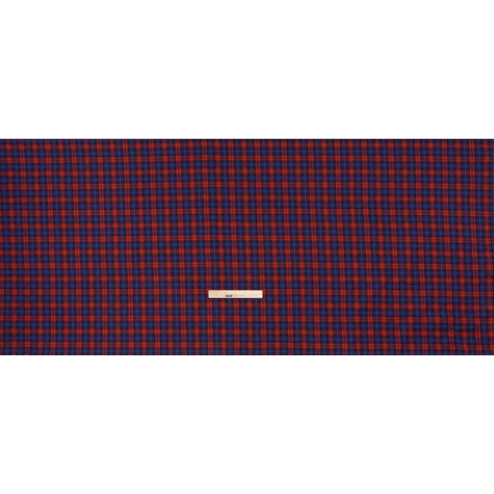 Brushed Cotton Twill Shirting - Red, Electric Blue and Black Plaid - Designer Deadstock