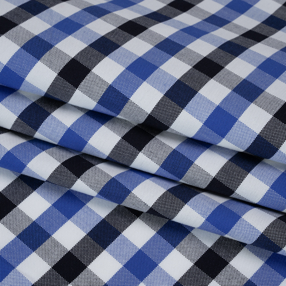 Cotton Oxford Shirting - Bright Blue, Midnight Navy and White Big Tattersall Check - Deadstock