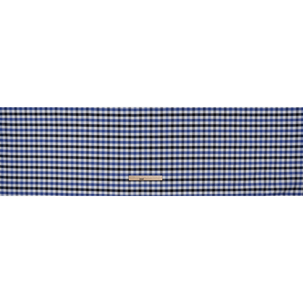 Cotton Oxford Shirting - Bright Blue, Midnight Navy and White Big Tattersall Check - Deadstock