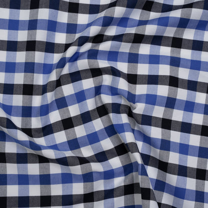 Cotton Oxford Shirting - Bright Blue, Midnight Navy and White Big Tattersall Check - Deadstock
