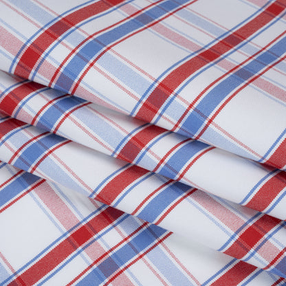Cotton Oxford Shirting - Light Blue, Red and White Plaid - Deadstock Folded