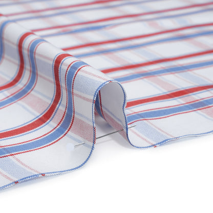Cotton Oxford Shirting - Light Blue, Red and White Plaid - Deadstock Detail