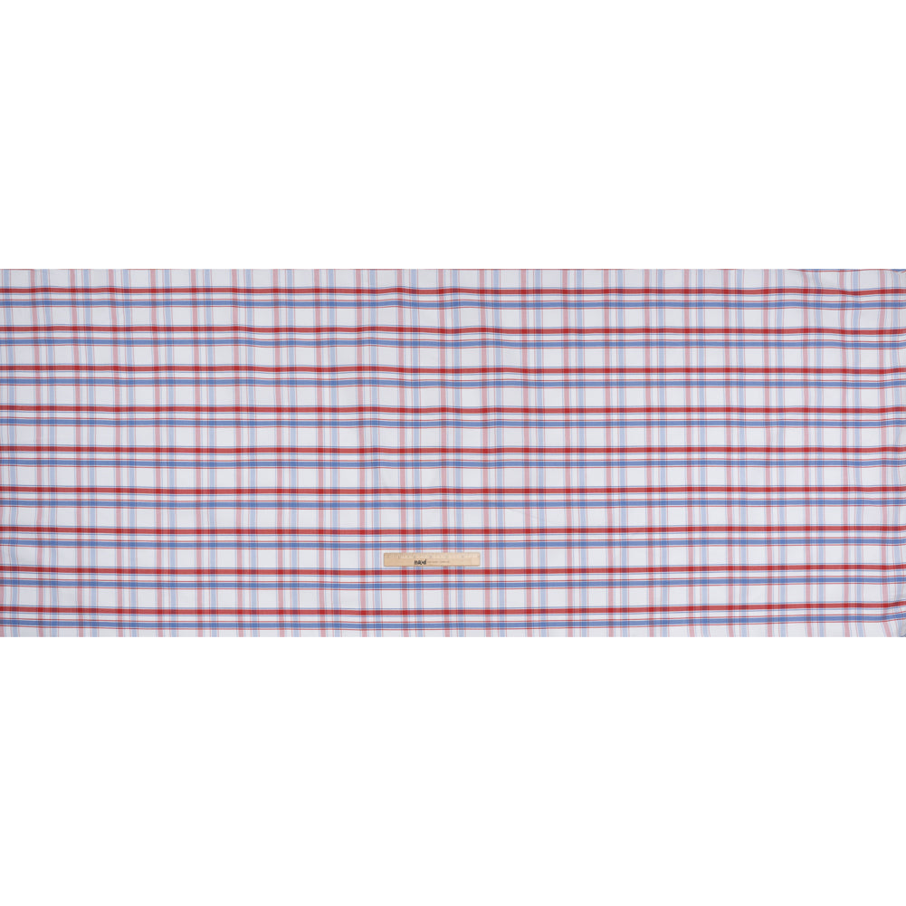 Cotton Oxford Shirting - Light Blue, Red and White Plaid - Deadstock Full