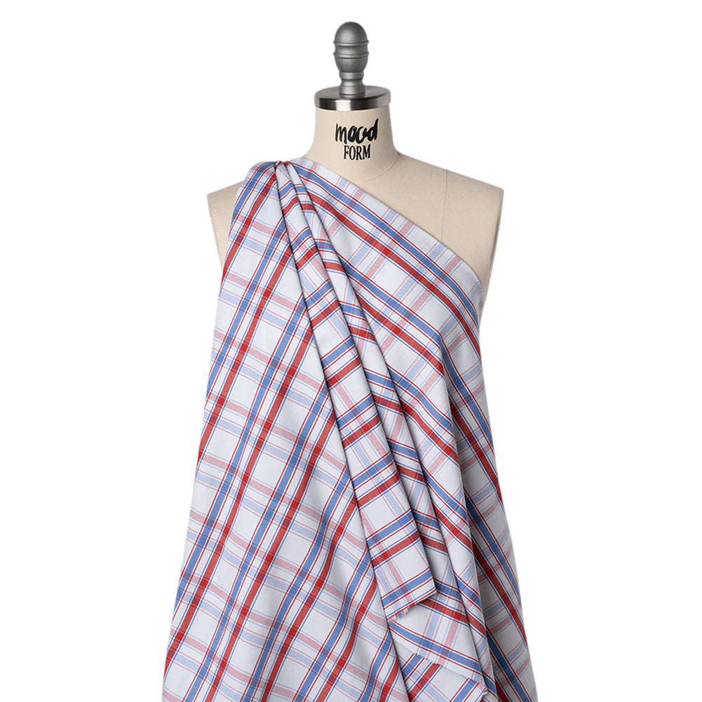 Cotton Oxford Shirting - Light Blue, Red and White Plaid - Deadstock Drape