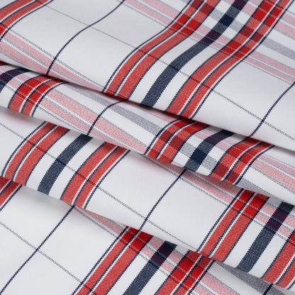 Cotton Oxford Shirting - Navy Blue, Red and White Plaid - Deadstock