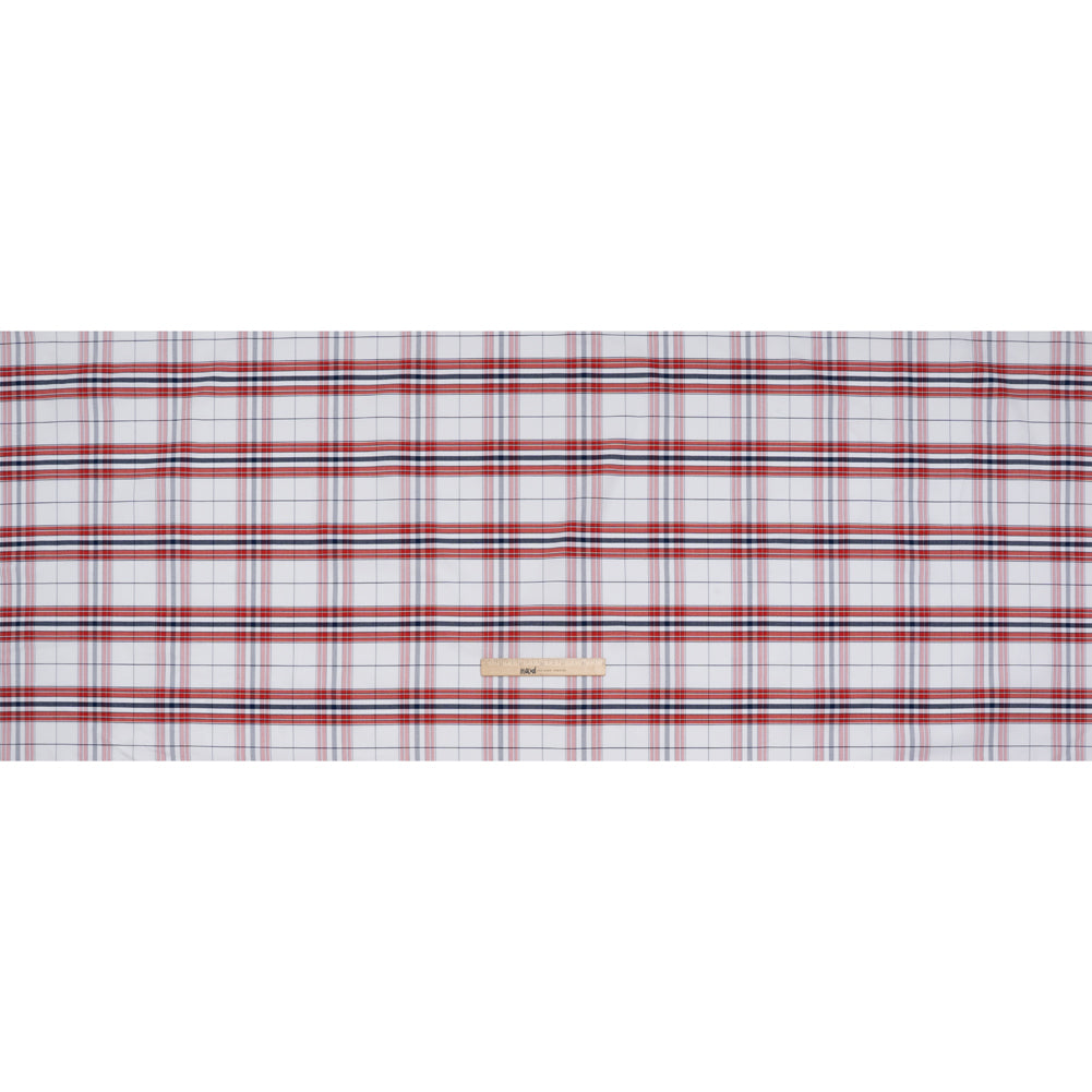 Cotton Oxford Shirting - Navy Blue, Red and White Plaid - Deadstock - Full
