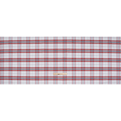 Cotton Oxford Shirting - Navy Blue, Red and White Plaid - Deadstock