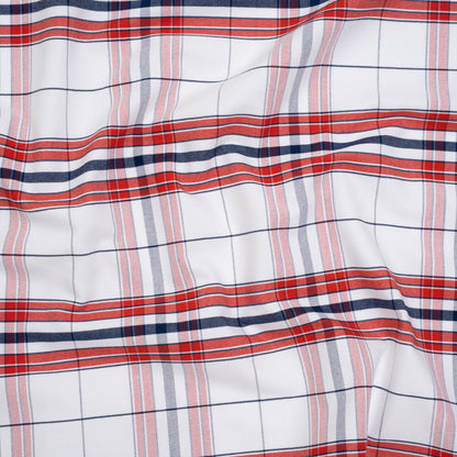 Cotton Oxford Shirting - Navy Blue, Red and White Plaid - Deadstock