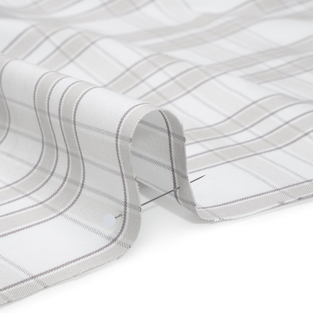 Cotton Oxford Shirting - Gray and White Plaid Check - Deadstock
