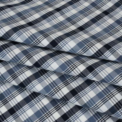 Cotton Oxford Shirting - Midnight Blue, Country Blue and White Plaid - Deadstock