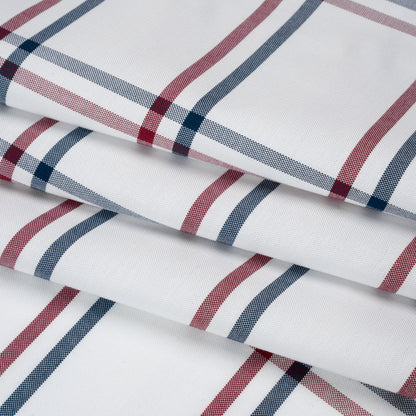 Cotton Oxford Shirting - White, Navy and Dark Red Open Plaid - Deadstock Folded