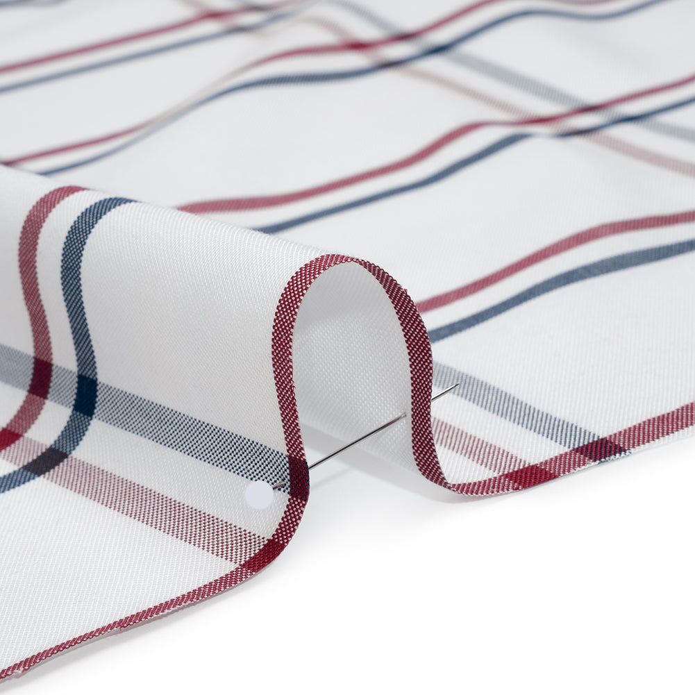 Cotton Oxford Shirting - White, Navy and Dark Red Open Plaid - Deadstock Detail