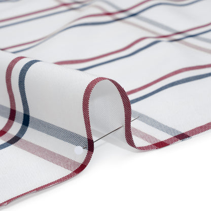 Cotton Oxford Shirting - White, Navy and Dark Red Open Plaid - Deadstock Detail