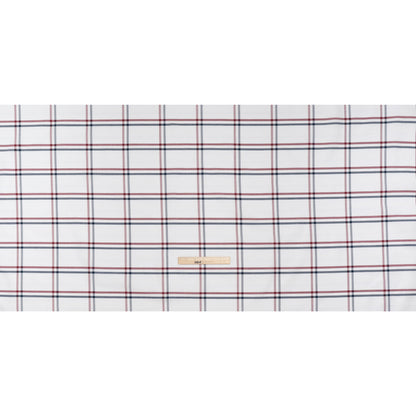 Cotton Oxford Shirting - White, Navy and Dark Red Open Plaid - Deadstock Full