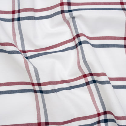 Cotton Oxford Shirting - White, Navy and Dark Red Open Plaid - Deadstock