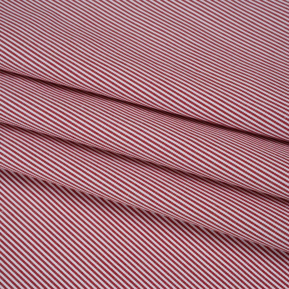 Cotton Oxford Shirting - Red and White Stripes - Deadstock Folded