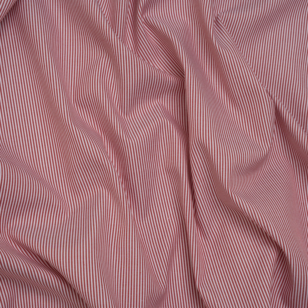 Cotton Oxford Shirting - Red and White Stripes - Deadstock