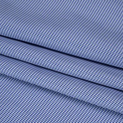 Cotton Twill Shirting - Blue and White Little Houndstooth - Deadstock