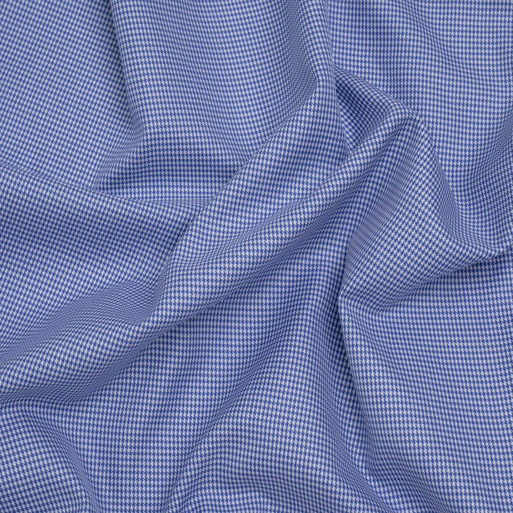 Cotton Twill Shirting - Blue and White Little Houndstooth - Deadstock